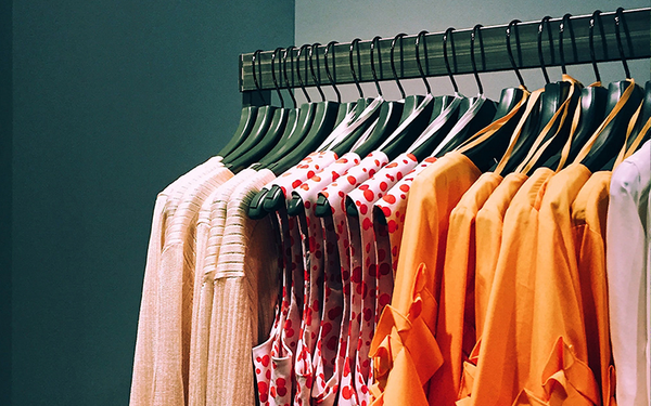 Colorful clothing rack.
